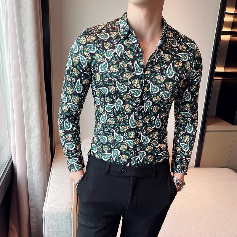 Новые рубашки Европейские и американские модные рубашки Ретро-принты Мужские британские рубашки с длинными рукавами