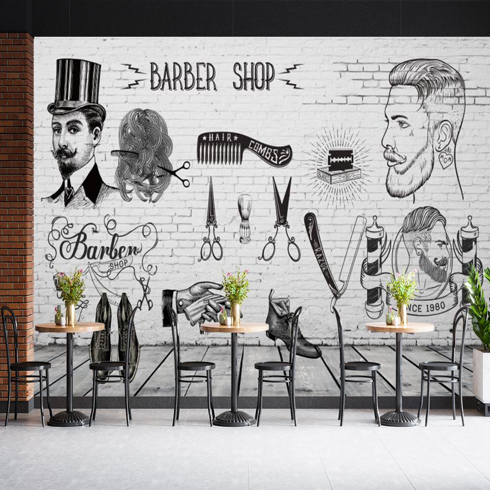 Barber Shop 3d Wall Murals Wallpaper Vintage Modern Hair Salon Wallpaper Suitable For Barber Shop Beauty Salon Murals