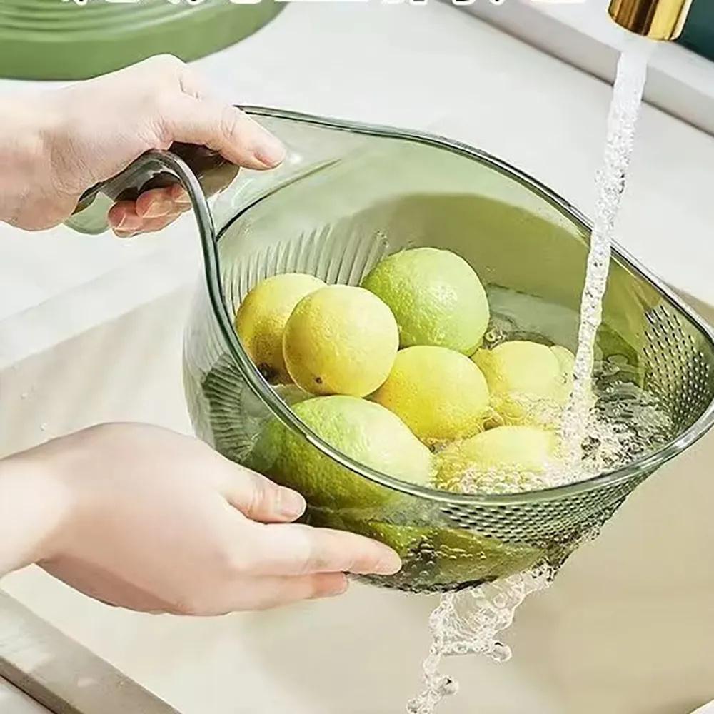 Миска для мытья риса с мелким ситом, многоцелевое кухонное сито для мытья риса, овощей и фруктов, с ручкой и дренажными отверстиями