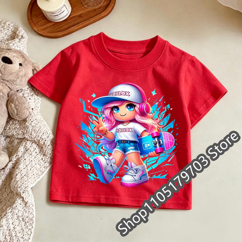 Kids Roblox Summer Print TShirt Colorful Graphic Tee for Gaming Fans Fashionable and comfortable and Comfortable Childrens Top