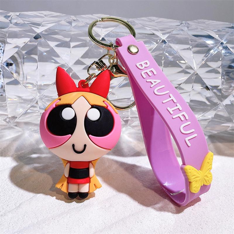 Брелок для ключей Powerpuff, сумка, подвеска, ПВХ, подарок, мультяшные девушки, милые аксессуары для кукол