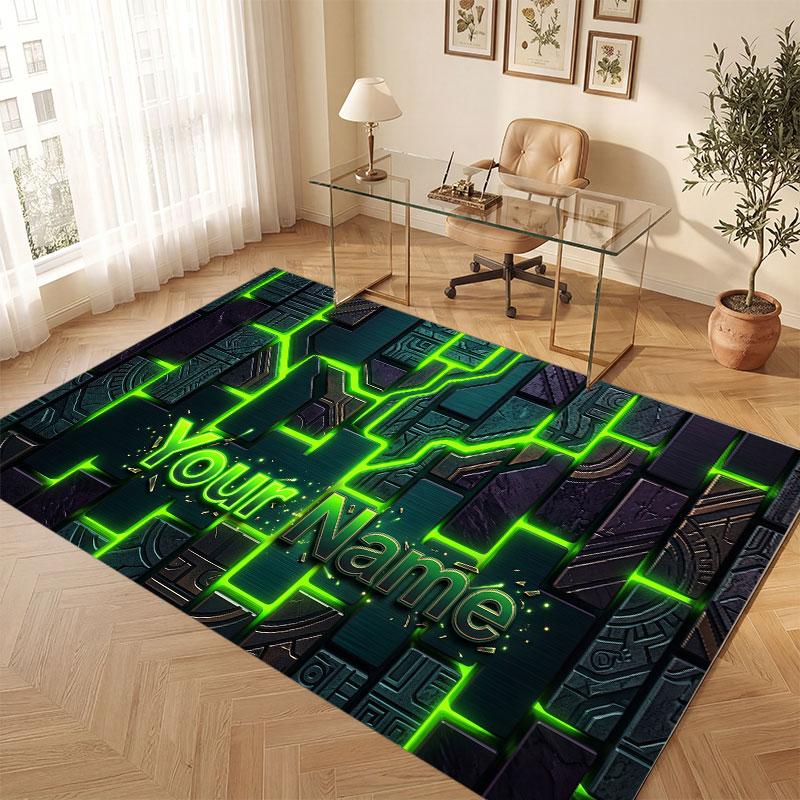 Decorative Artwork Theme Crystal Velvet Floor Rug Personalized Custom Name Text Warm Carpet Home Decoration