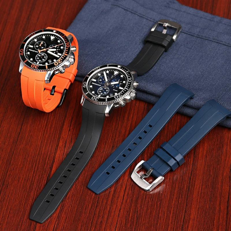 Черный силиконовый спортивный ремешок для часов Tissot 1853 Starfish Diving T120, 22 мм, изогнутый конец