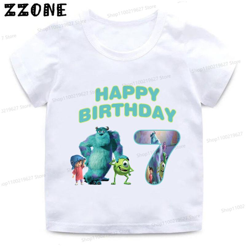 Monsters Inc University Print Cartoon Girls Clothes 1 2 3 4 5 6 7 8 9 Years Birthday Kids T shirt Baby Boys Children T-Shirt
