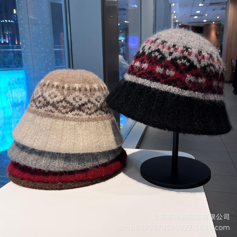 ins atmosphere wool knitted fisherman hat children autumn and winter show small face ear protection warm plush basin hat