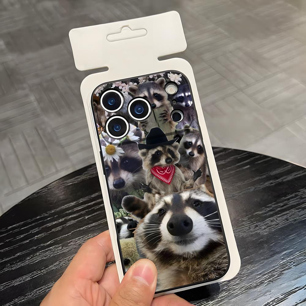 Cute Raccoon Phone Case For IPhone 17 Air 16 E Pro Max 15 14 13 Mini 12 Pro 11 Max Plus Black Soft Shell
