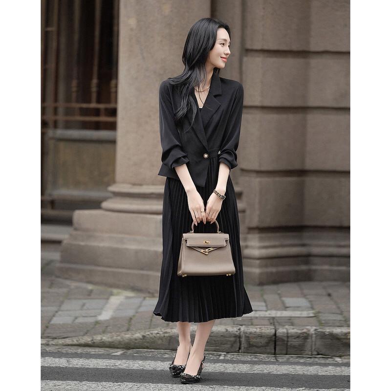 Demana Asymmetrical Pleated Lapel Commuter Dress