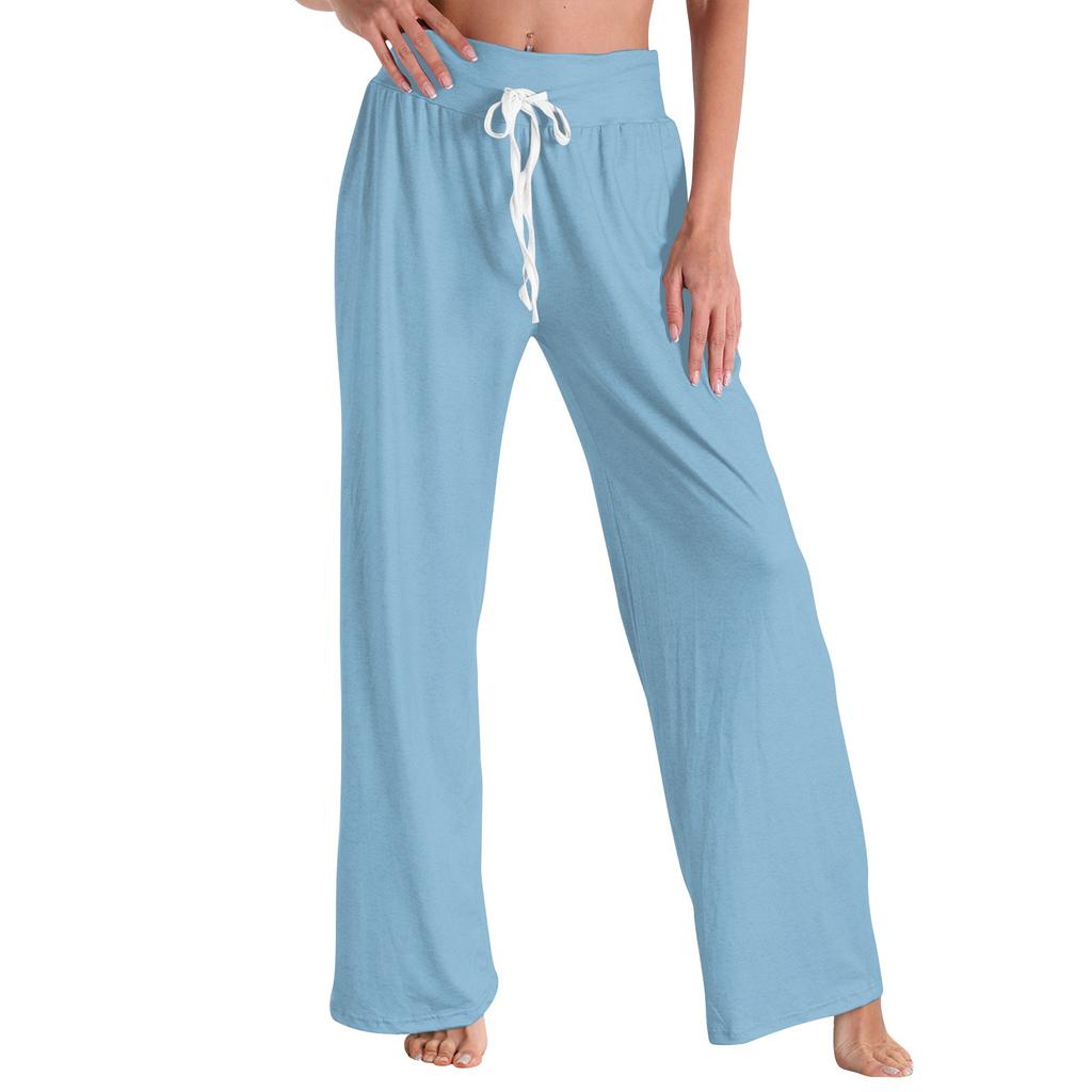 Женские модные повседневные удобные пижамные штаны, однотонные, с принтом, на шнурке, широкие брюки