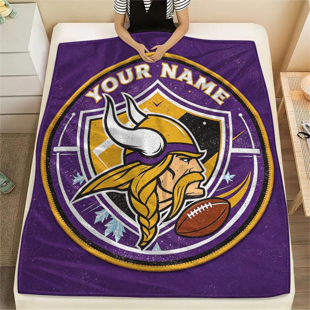 Custom Name,Minnesota Vikingsla Printed Flannel Blanket, soft throw for bedroom sofa, washable, Christmas present, great gift.