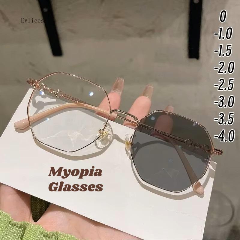 Luxury Fashion Photochromic Myopia Glasses Outdoor Color Changing Sunglasses Unisex Trendy Minus Prescription Diopter Eyeglasses