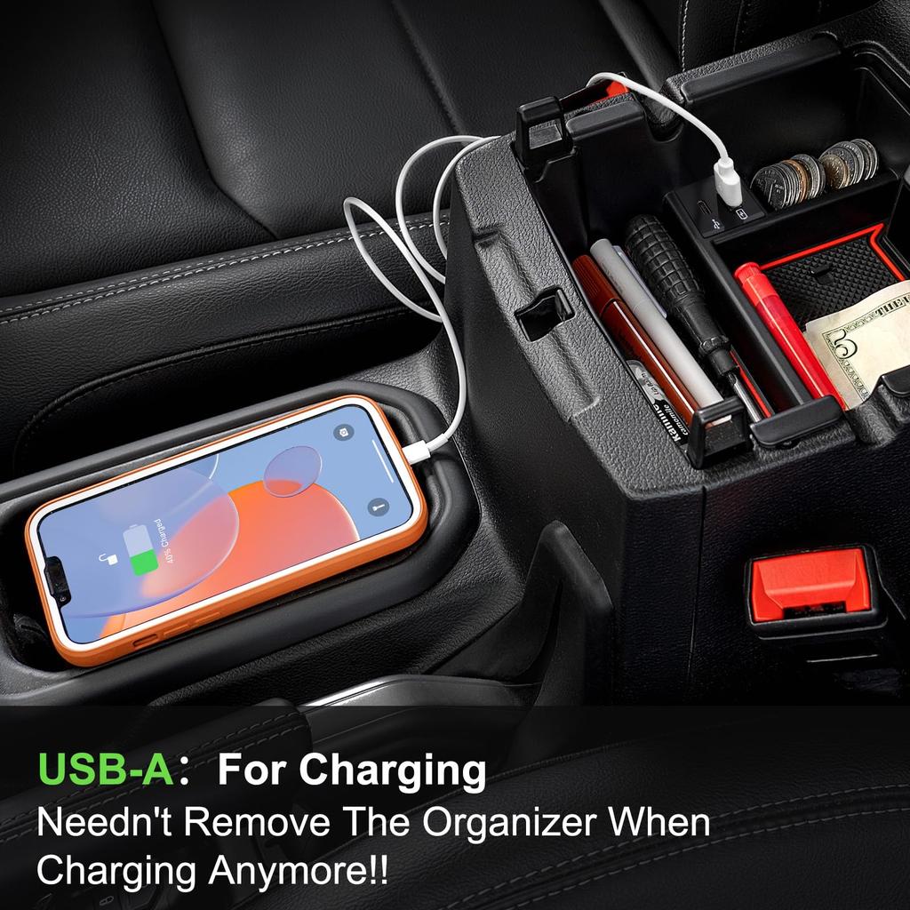 DrCarNow Органайзер на центральную консоль с USB-портом для зарядки, вставка в подлокотник, аксессуары