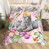 White Tiger Duvet Cover Set Queen Size Wildlife Comforter Covers Animal Print Bedding Set For Boys Girls Kids Art Bedroom Decor