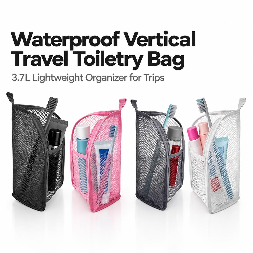 Large-Capacity Waterproof Vertical Travel Toiletry Bag (Black, White, Pink, Gray)