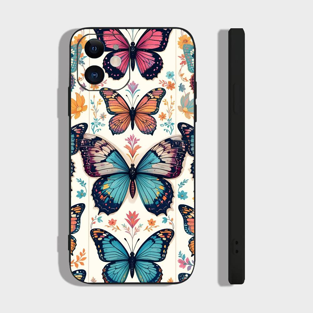 Art Butterfly For IPhone 17 Air 16 15 14 13 12 11 Pro Black Soft Cover Phone Case