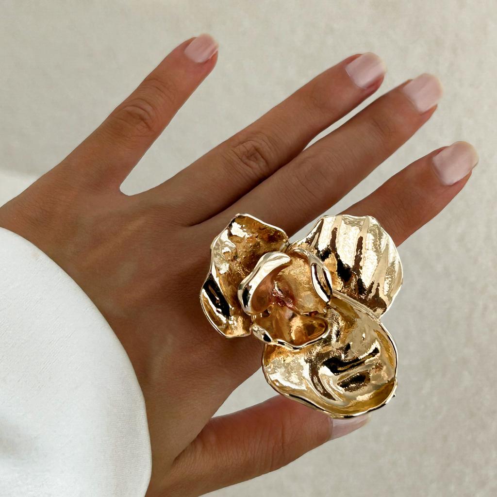 Ingemark 6 Styles Unique Large Petal Flower Twisted Wave Rings for Women Vintage Geometric Adjustable Ring Jewelry Steampunk Men