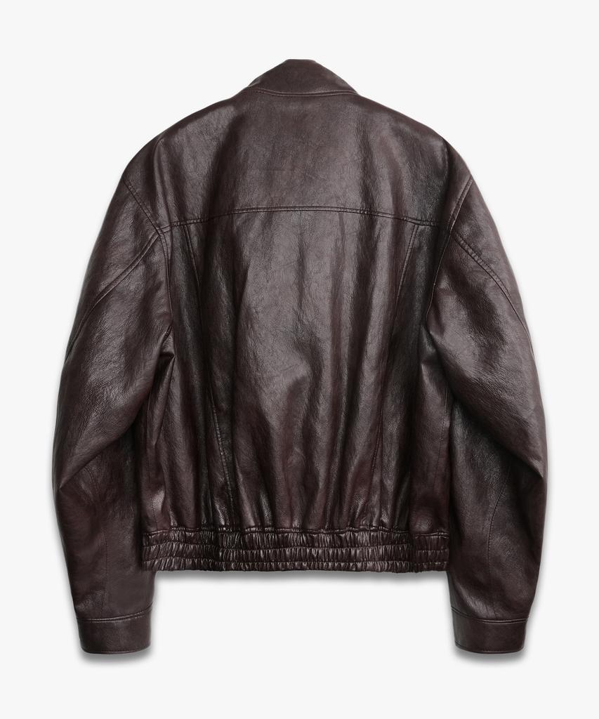 DOFFJASON High-Neck Epaulet Leather Uniform Jacket Brown