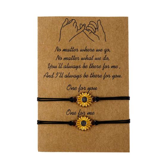 1 Set Friendship Card Bracelets Sunflower Dripping Oil Adjustable Bracelets for Daily Wear