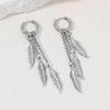 Creative Colorful Stainless Steel Feather and Leaf Chain Ear Clips - Trendy Long Dangle Earrings