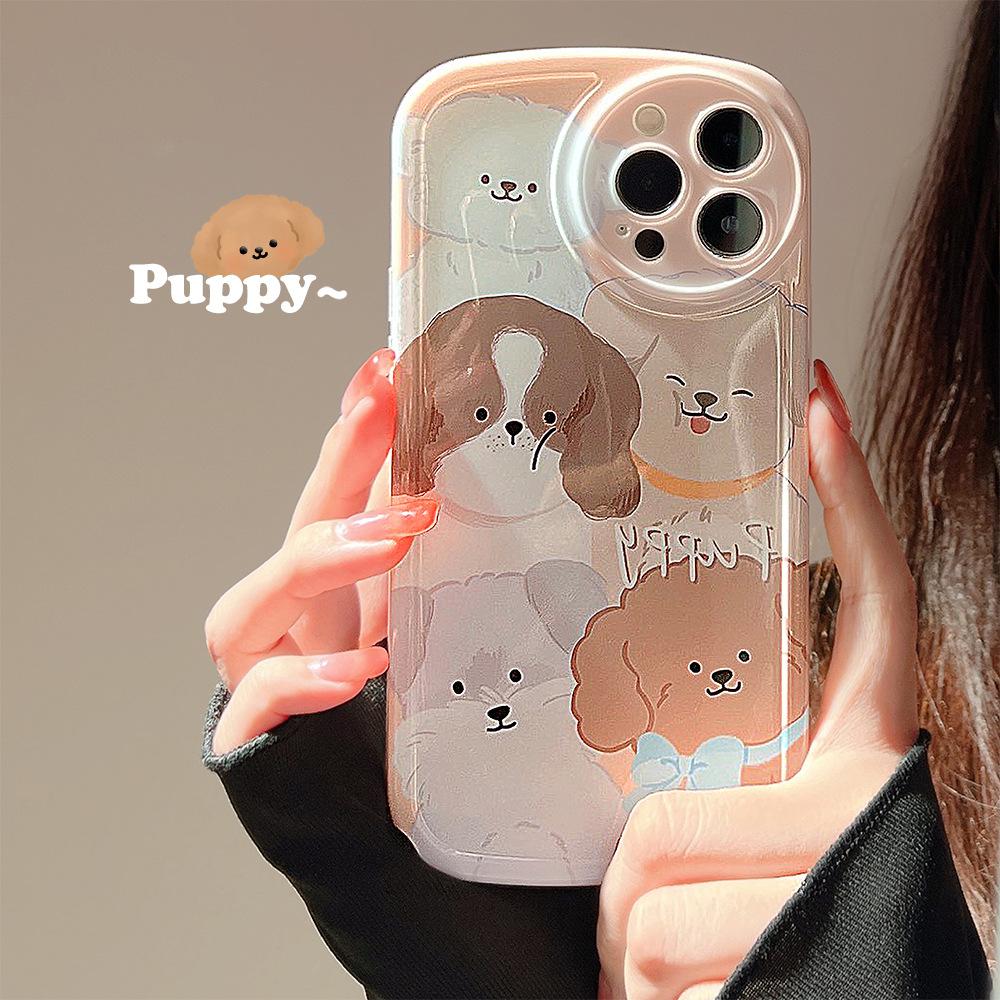 Imd Round Camera Protector Capa For Iphone 12 Promax 13 11 Pro Max Silicone Soft Cute Cartoon Ins Dog Family Puppy Phone Case