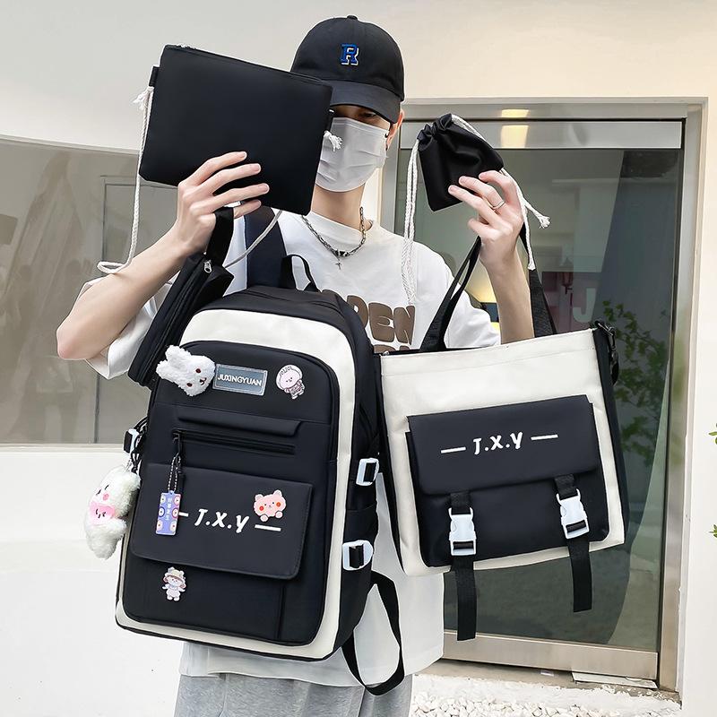 School Bag, Primary School, Junior High School, Multi-functional School Bag, Women's Large-capacity Backpack, Five-piece Set of Spine Protection