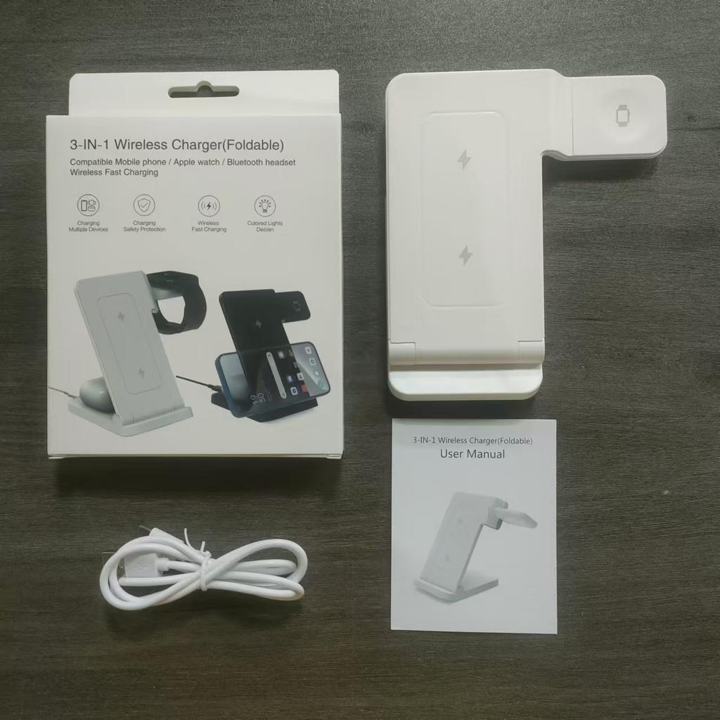 Беспроводная зарядная станция 3 в 1 30 Вт Портативная станция быстрой зарядки для iPhone 16/15/14 Pro Max iWatch 9/8/7/6/5 Airpods 3/2