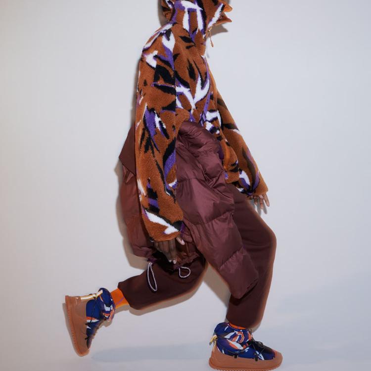 Adidas X Stella McCartney Jacquard Fleece Hooded Jacket With All-Over Print And Thickening Women Outerwear Deep-Brown IK9340