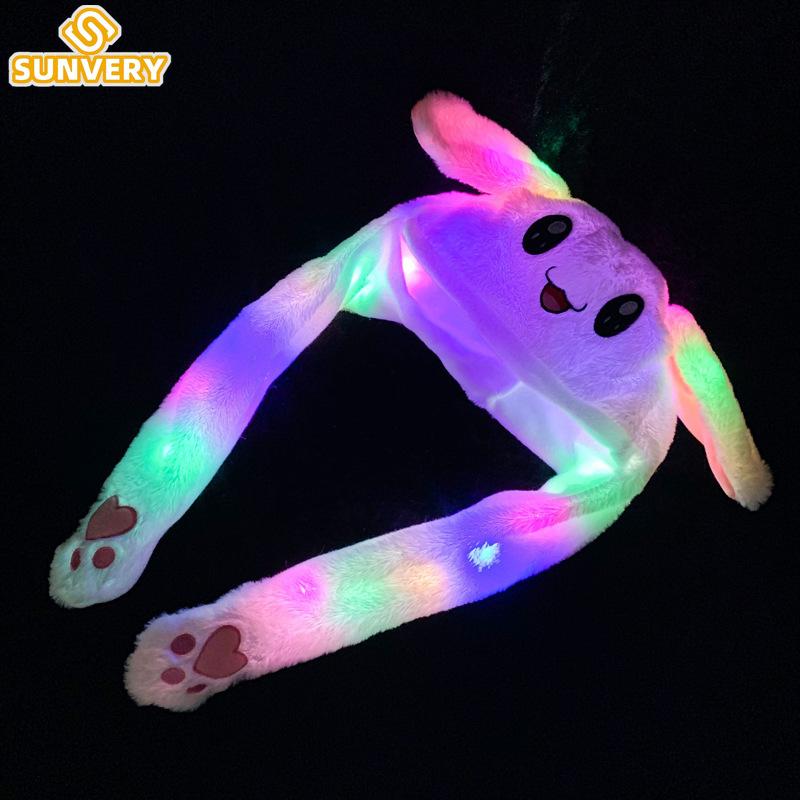 Нетоксичная прыгающая шапка-кролик Плюшевое ухо Забавная светящаяся уходвигающая шапка-кролик Косплей Хэллоуин Рождественская вечеринка Шапка для 5-18 лет и взрослых