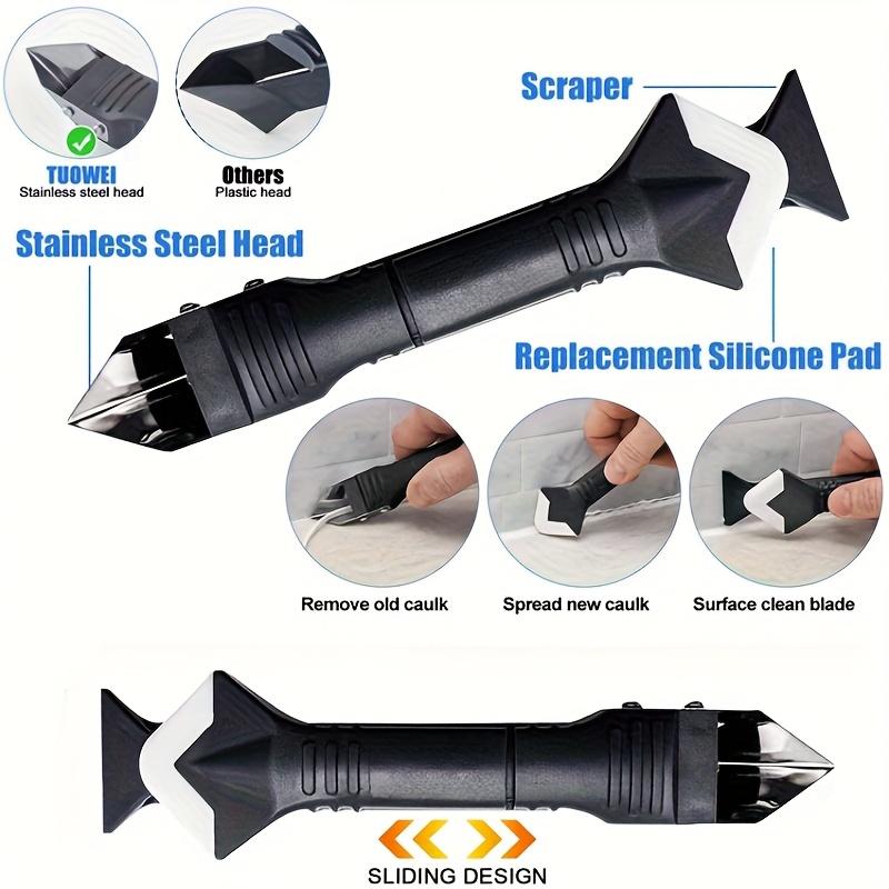 3-in-1 Silicone Caulking Tool with Stainless Steel Head - Ideal for Sealing, Cleaning, and Scraping Glue - Durable Plastic Handle for Easy Use