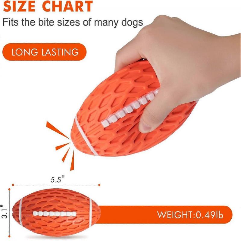 Dog Chew Squeaky Toy Ball, Dog Interactive Toy for Aggressive Chewers, Durable Dog Toys Rugby Shape for Dogs, Rubber Chew Ball with Squeaker, Makes Do