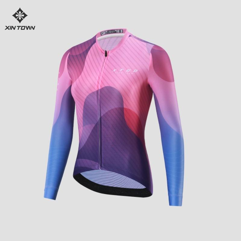 Womens Long Sleeve Cycling Jersey Moisture Wicking Road Bike Top