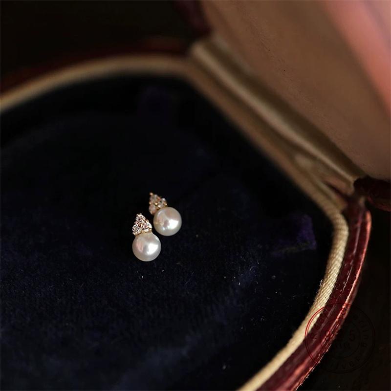 925 Sterling Silver Pearl Stud Earrings with Zircon, Dainty Elegant Pearl Earring for Women, Minimalist Fine Jewelry Gift