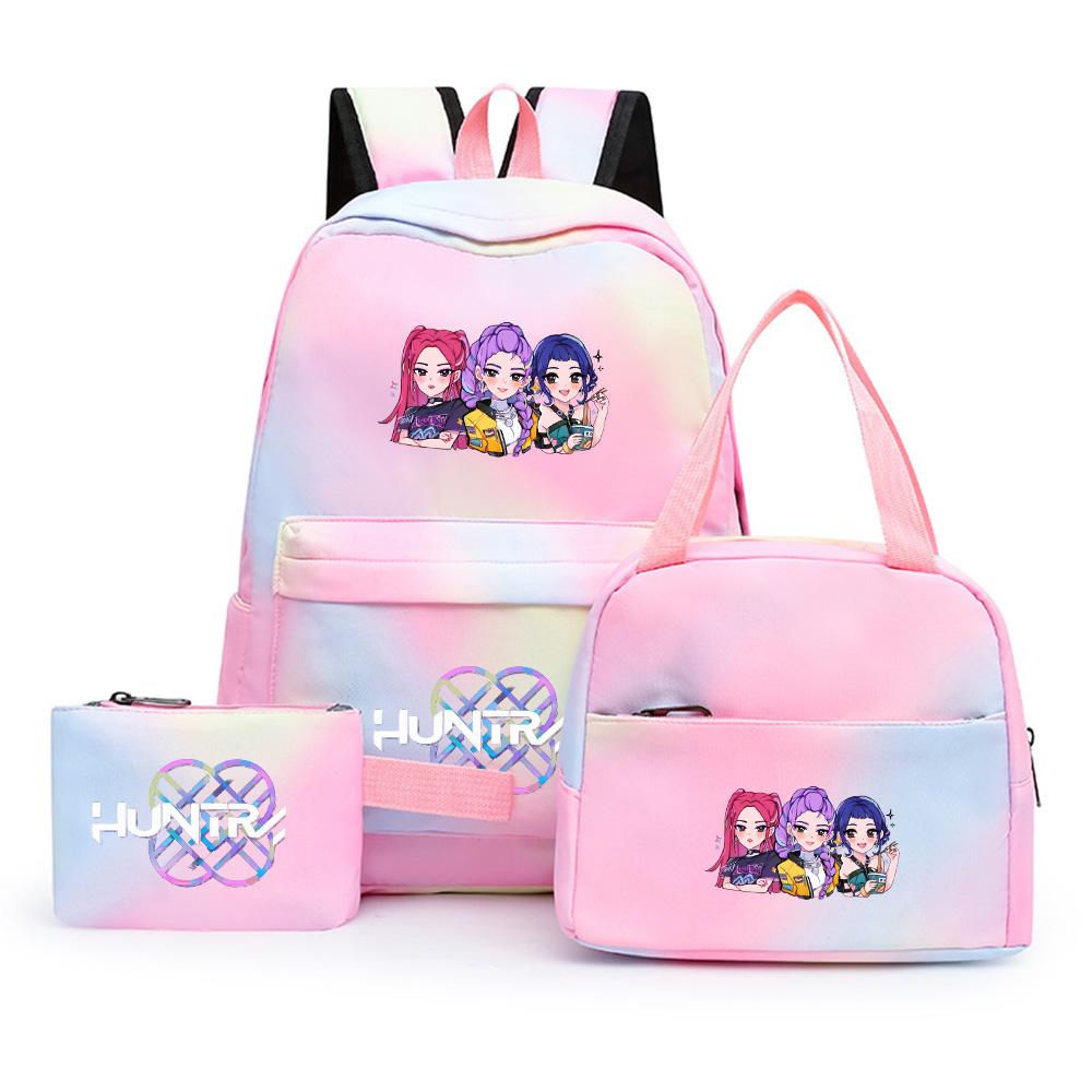 3Pcs/set Anime Cute Kpop Printed Backpack with Lunch Bag Pencil Case for Teenager Girl Boy Bookbag Large Capacity Waterproof Travel Bag Kid Gift