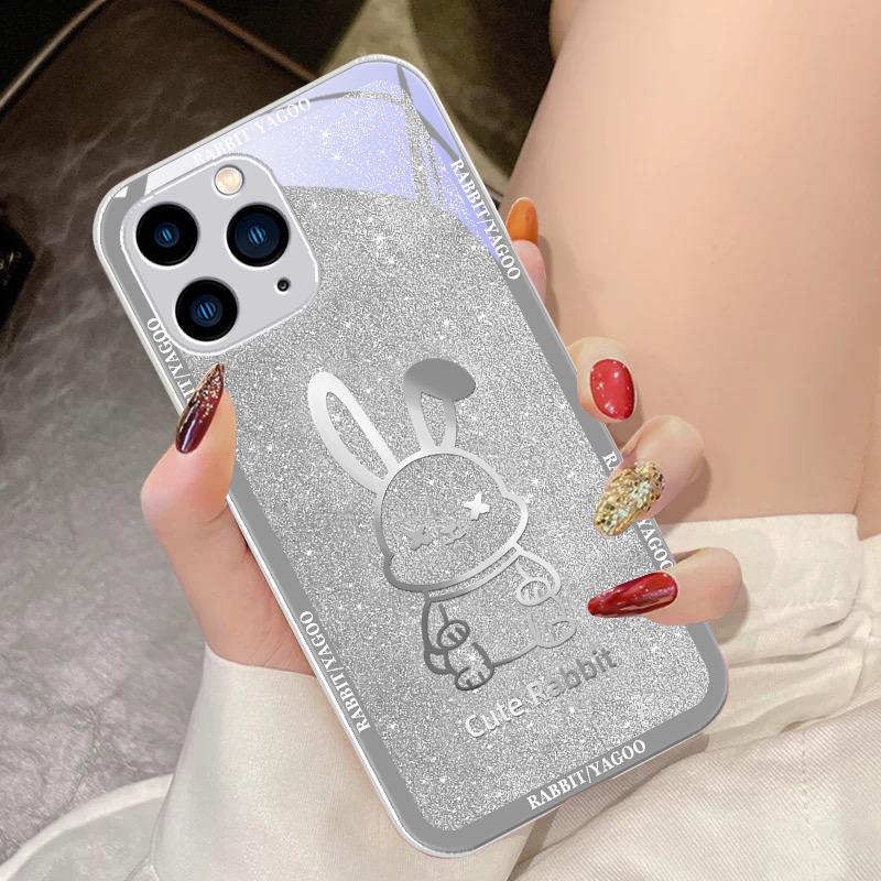 Звездное Небо Кролик Роза Фиолетовый Для IPhone 16 Pro Max 15 Pro 14 13 12 Mini 11 XS Max XR 7 8 Plus SE 2022 Закаленное Стекло Чехол для Телефона