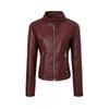 Womens Slim Fit PU Leather Jacket Stand Collar Long Sleeve Casual Streetwear Commute