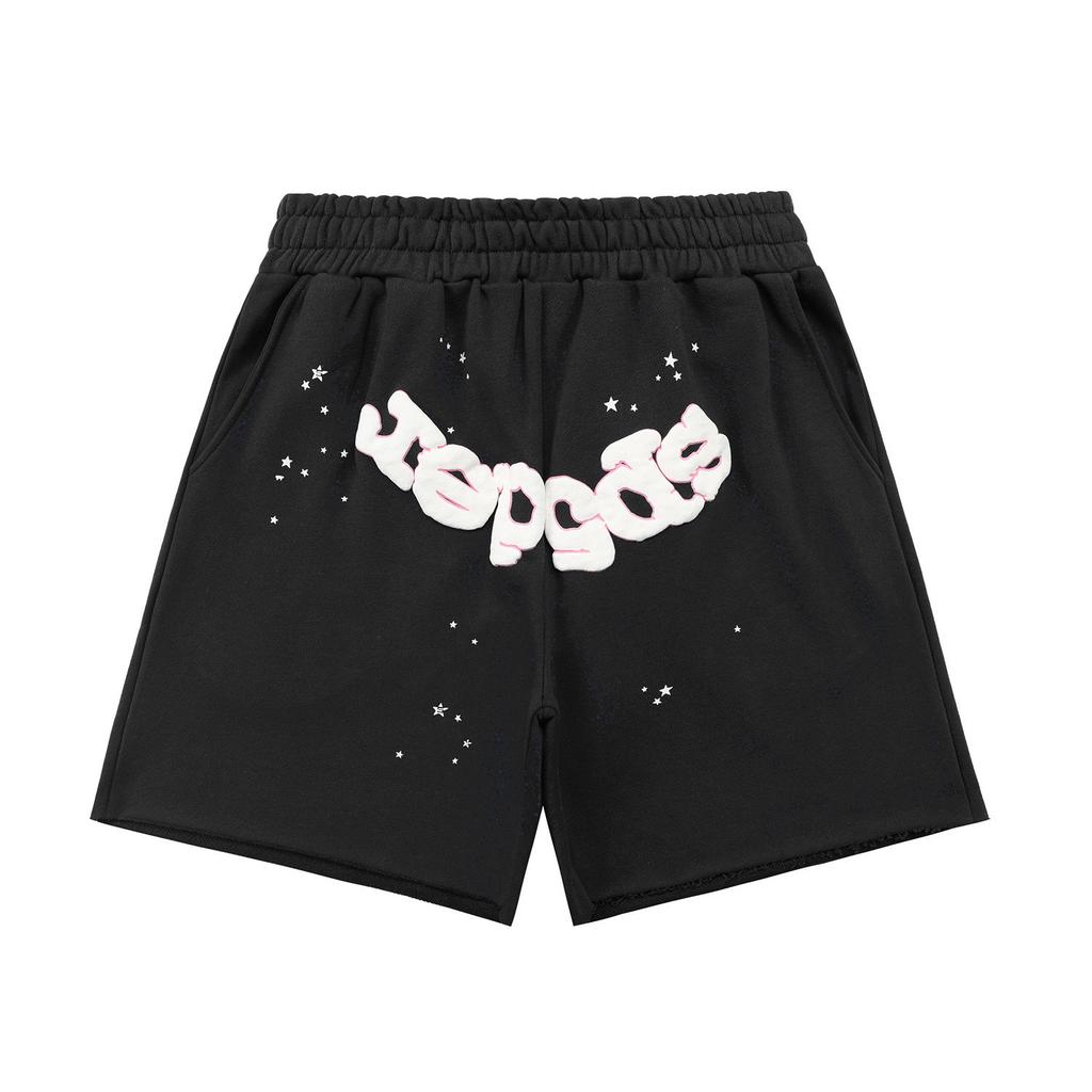 Cross-border European and American trendy brand sp5de spider web letter fake two-piece casual shorts men's and women's high street sports 