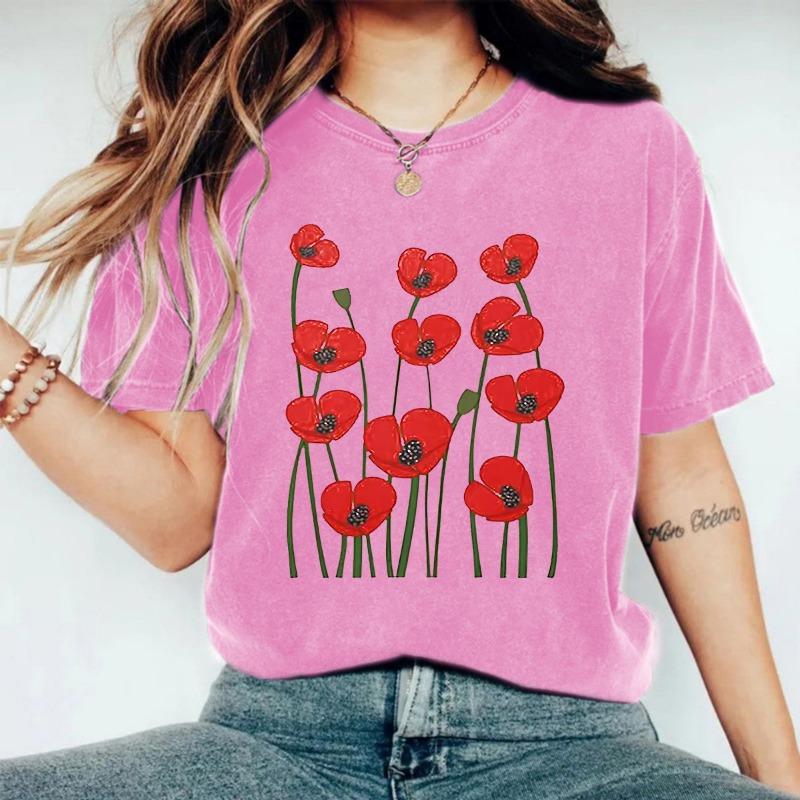 Футболка с круглым вырезом и короткими рукавами из чистого хлопка, выстиранная и состаренная, с цветочным узором, летняя, новая, удобная
