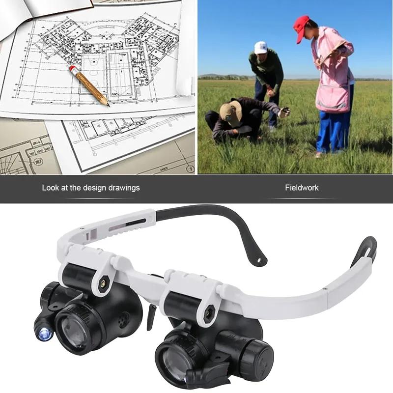 1~10pcs Telescopic Magnifier Glasses Loupes with 2 LED 8X/15X/23X Lens Observation Magnifying Eyewear Jewelers Watchmaker Repair