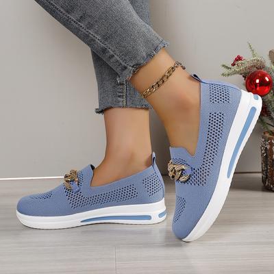 Модные туфли больших размеров с дышащей сеткой Fly Woven Shoes для мам, женские туфли Single Shoes на платформе, нескользящие, дышащие, с цепочкой, рабочие женские туфли