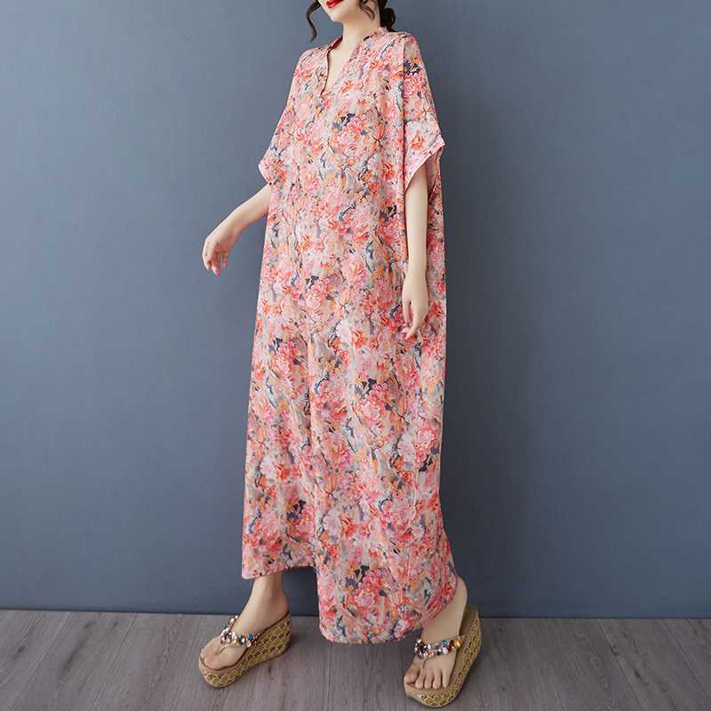 Women's Vintage Long Dress with Cotton and Linen Patterns