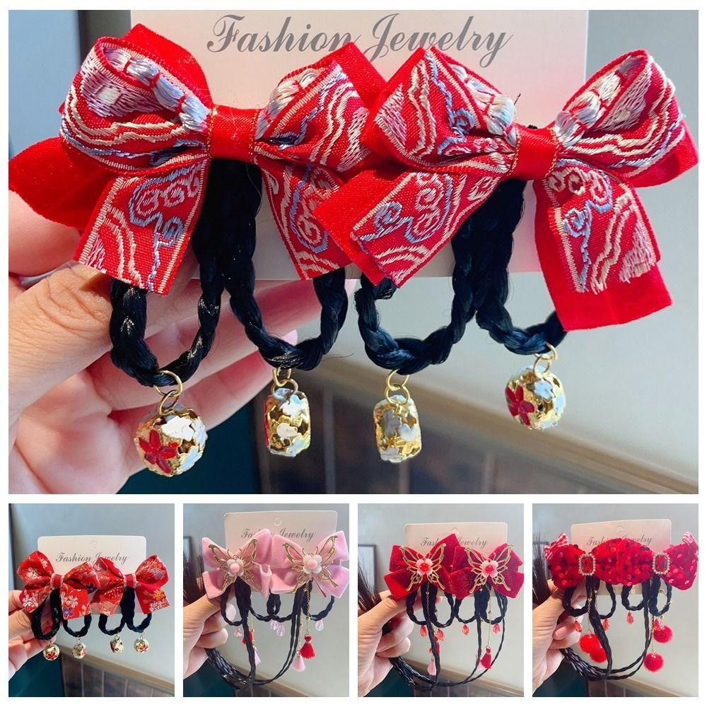 2 шт. головной убор ханьфу детская заколка для волос кисточка парик косичка милая красная заколка-бантик