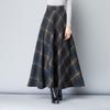 Autumn Winter Woolen Skirt High Waist Versatile Plaid Skirt Women A-line Long Skirts