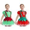Kids Girls Christmas Halloween Xmas New Year Costume Ballet Gymnastics Skating Dress Contrast Color Mesh Leotard Tutu Dancewear