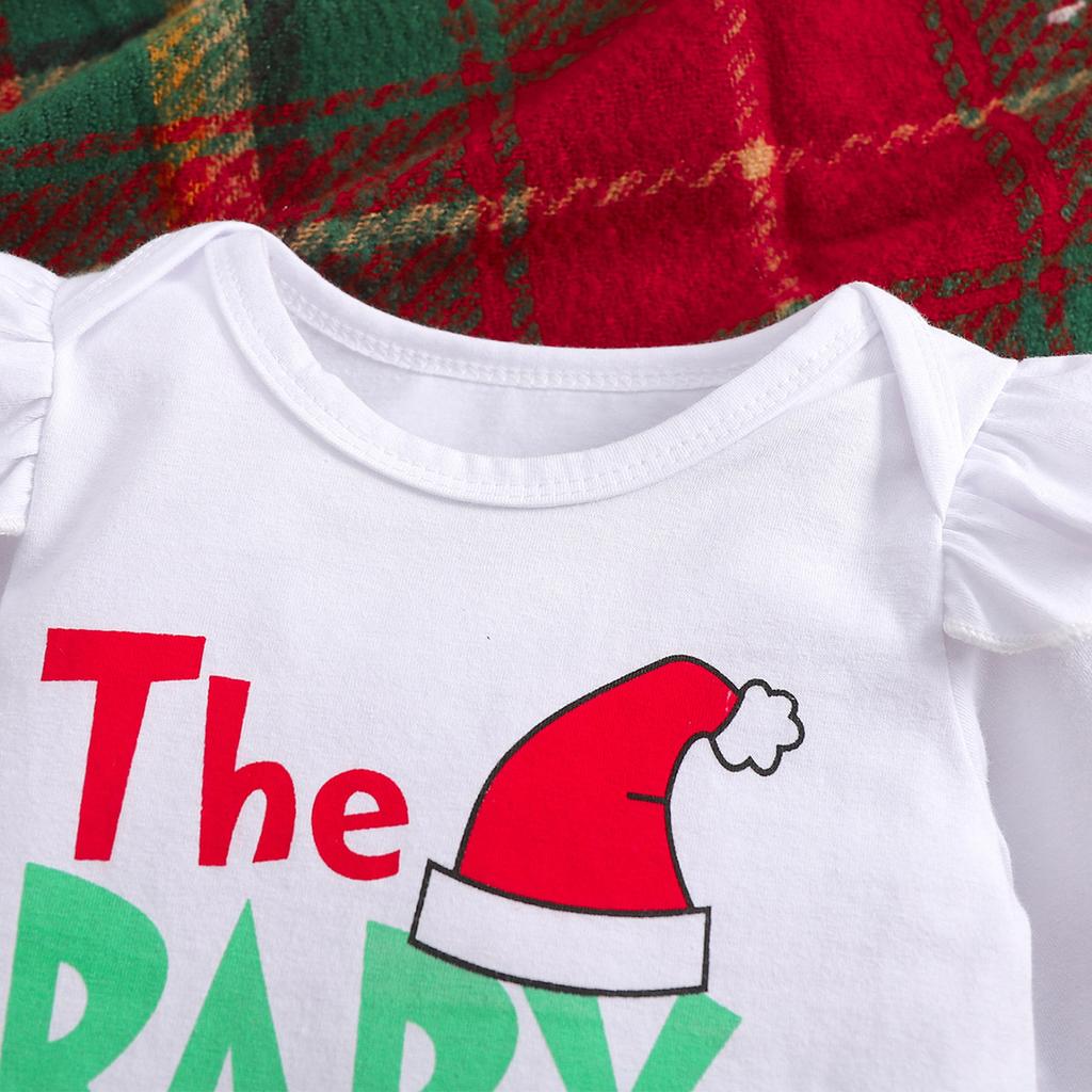 3 шт. Боди для девочки из хлопка с принтом Санта-Клауса, расклешенные брюки с повязкой на голову, рождественский комплект одежды