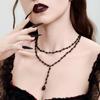 European-American Crystal Beaded Clavicle Necklace: Halloween Dark Style Multi-Layer Lace