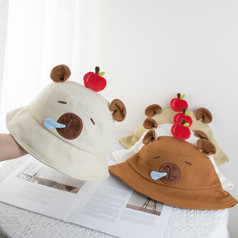 Capybara Apple Cartoon Sun Hat With Adjustable Brim For Summer Beach Leisure Girls