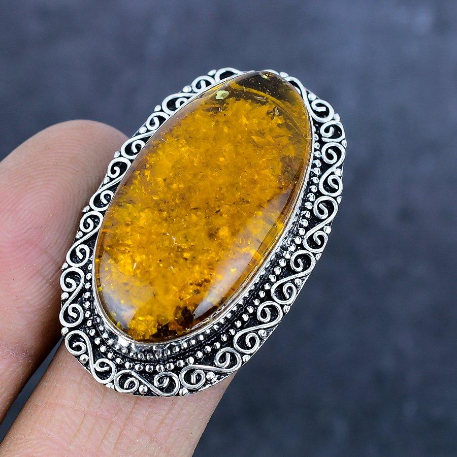 Кольцо из натурального балтийского янтаря, стерлингового серебра 925 пробы, размер 7 F1m72