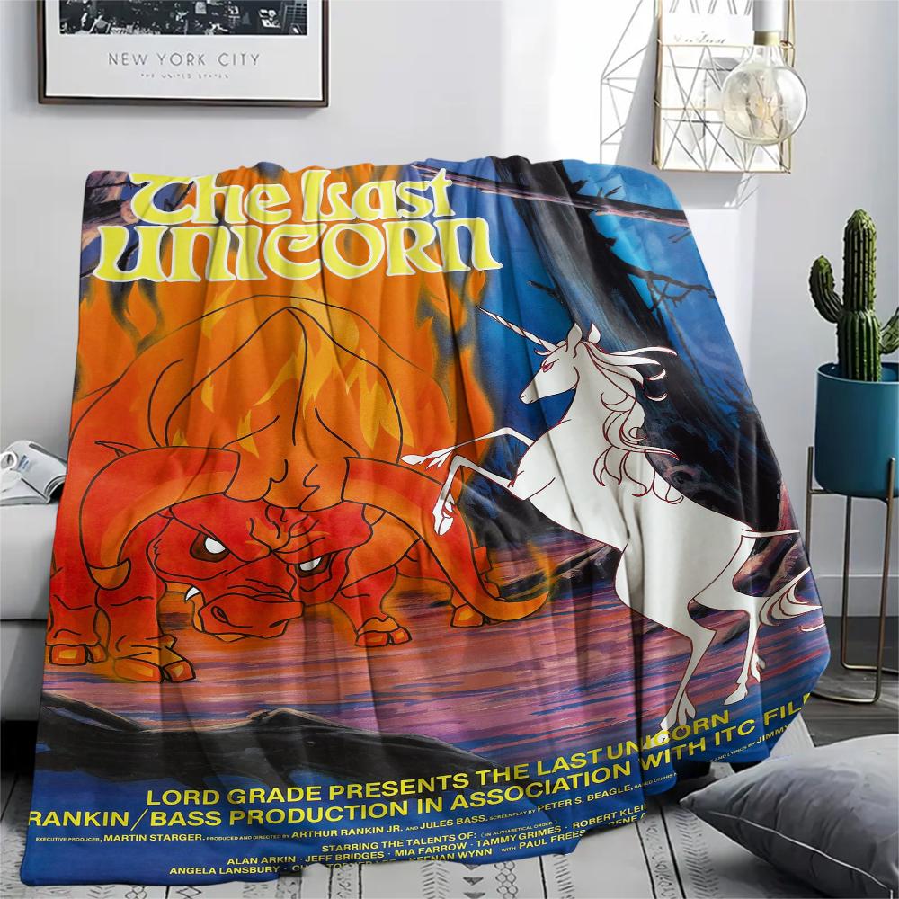 1PC The Last Unicorn Print Flannel Blanket, High quality Comfortable for All Seasons, Home Decor, Warmth and Comfort, Perfect for Christmas Gifts199