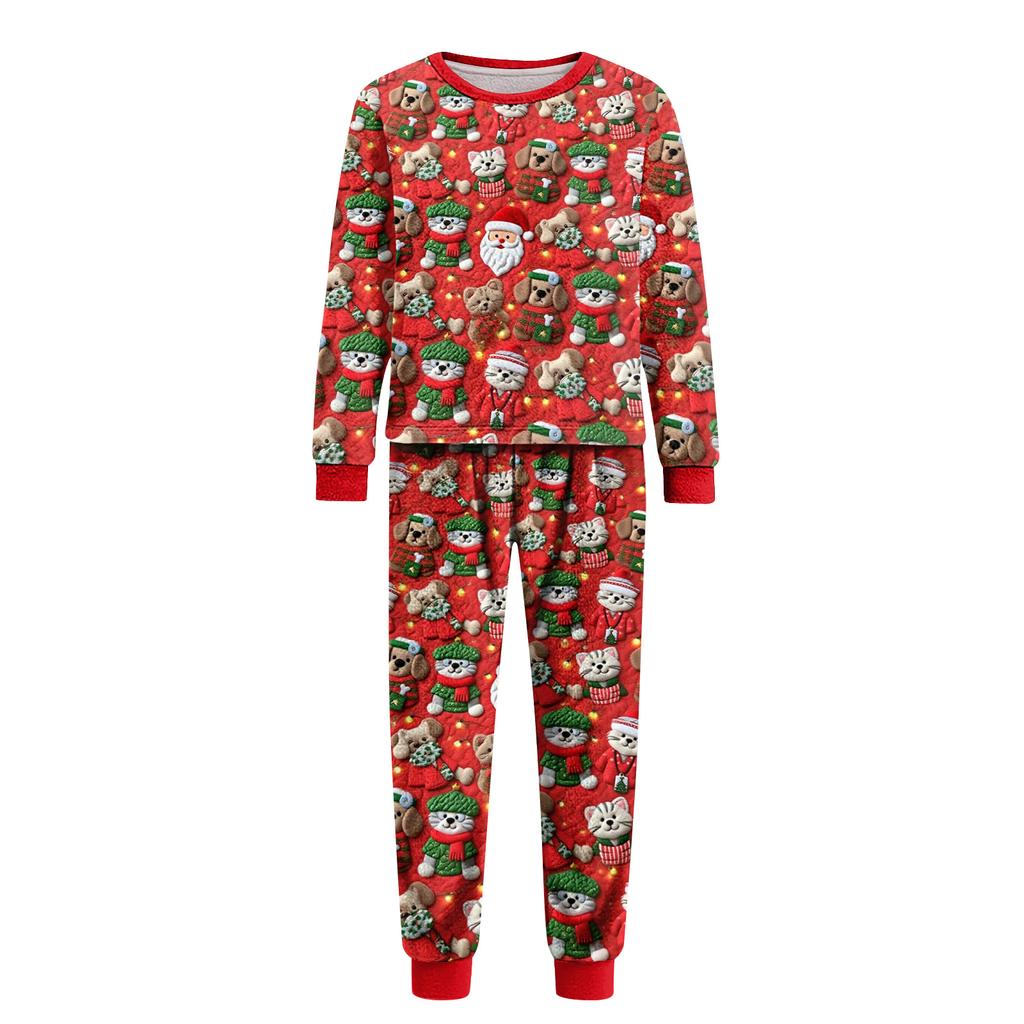 Matching Family Christmas Print Flannel Homewear Set Long-Sleeve Top And Pants