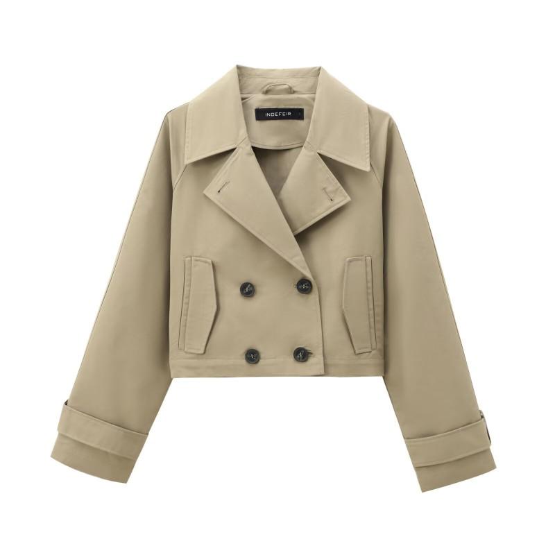 Womens Short Trench Jacket Casual Loose Fit Street Style Outerwear