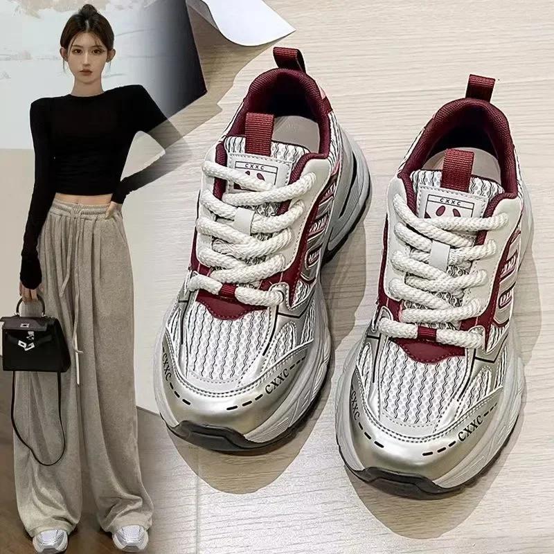 Женские массивные кроссовки, дышащие туфли на шнуровке и платформе, женская повседневная обувь для бега, женская модная повседневная спортивная обувь, вулканизированная обувь